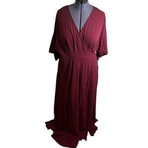 Shein Curve True Wrap Dress Burgundy Wine 4XL